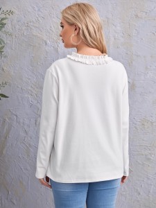 Plus Frilled Neckline Solid Tee