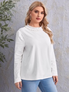 Plus Frilled Neckline Solid Tee