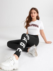 Teen Girls Letter Graphic Leggings