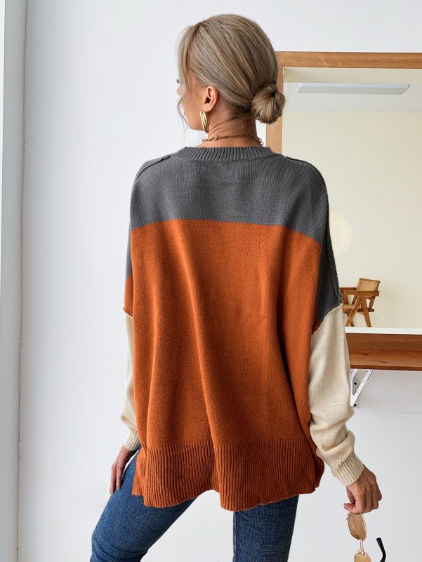 Color Block Drop Shoulder Sweater