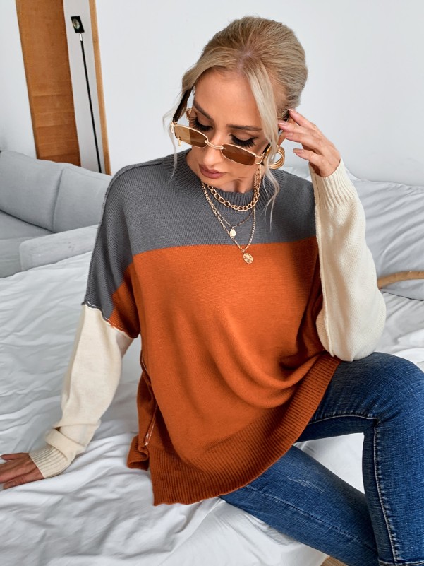 Color Block Drop Shoulder Sweater