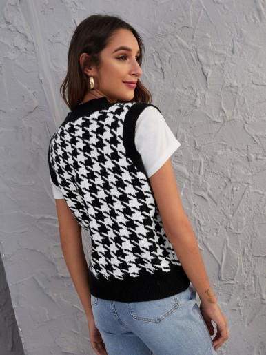 Houndstooth V-neck Sweater Vest