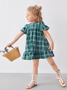 Toddler Girls Ruffle Hem Tartan Dress