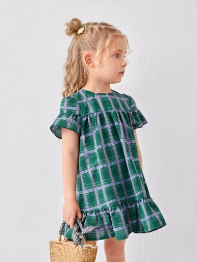 Toddler Girls Ruffle Hem Tartan Dress