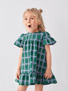 Toddler Girls Ruffle Hem Tartan Dress