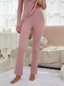 Solid Ribbed Knit Pants