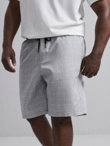 Men Grid Print Drawstring Waist Shorts