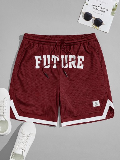 Men Letter Graphic Drawstring Waist Shorts