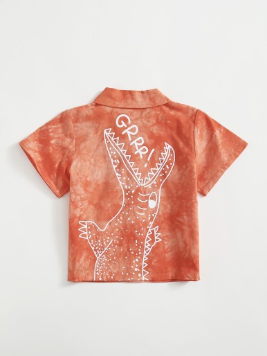قميص مصبوغ بأحرف ورسوم كارتونية للأولاد الصغار