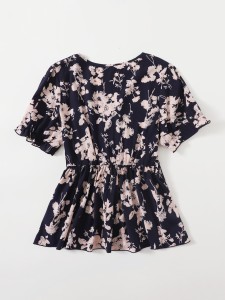 Plus Floral Print Knot Front Babydoll Blouse