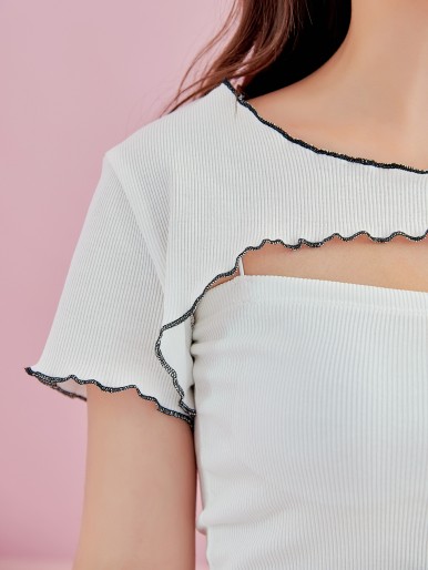 1pc Lettuce Trim Super Crop Top