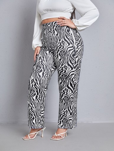 Plus Zebra Striped Wide Leg Pants