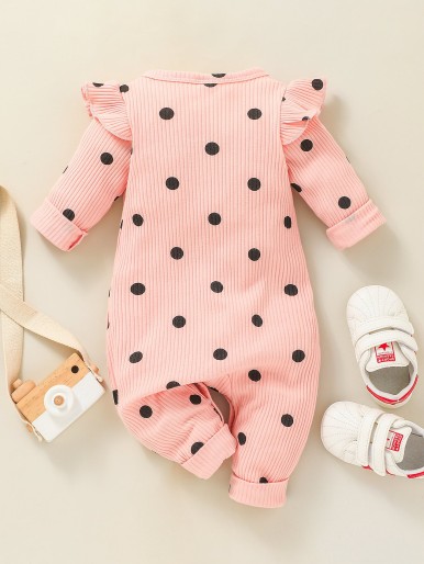 Baby Polka Dot Print Ruffle Trim Jumpsuit