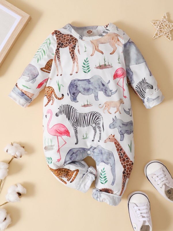 Baby Animal & Plants Print Jumpsuit