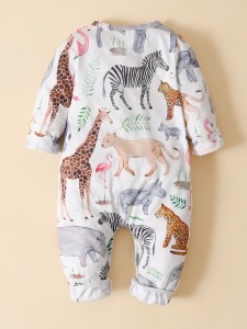 Baby Animal & Plants Print Jumpsuit