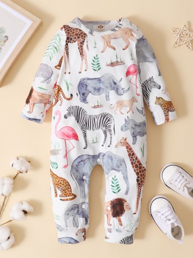 Baby Animal & Plants Print Jumpsuit