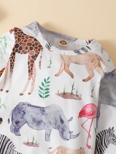 Baby Animal & Plants Print Jumpsuit