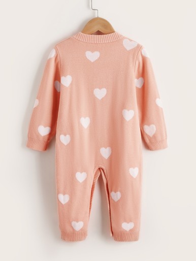 Baby Heart Pattern Button Front Knit Jumpsuit