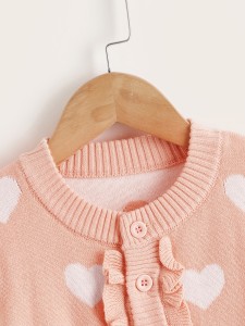 Baby Heart Pattern Button Front Knit Jumpsuit