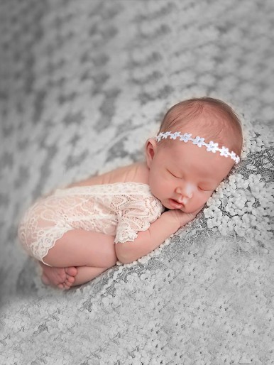 Newborn Girl Lace Sheer Bodysuit & Headband Photography Props