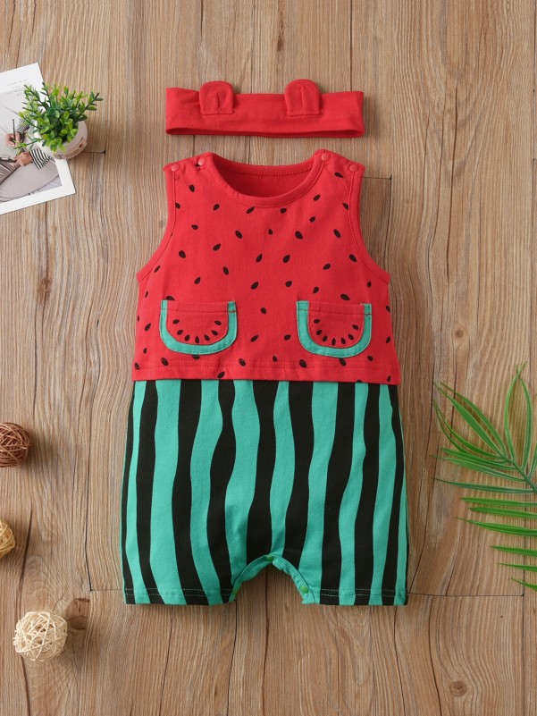 Baby Unisex Watermelon Print Tank Romper & Headband