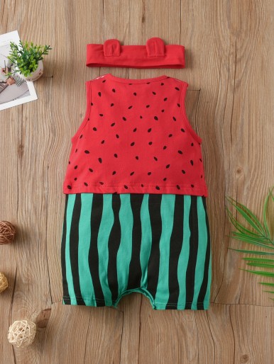 Baby Unisex Watermelon Print Tank Romper & Headband