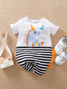 Baby Unisex Striped Cartoon Graphic Romper