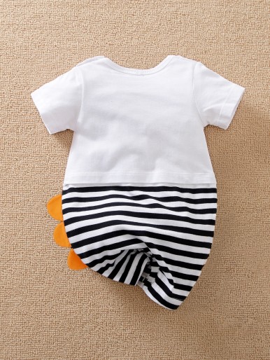 Baby Unisex Striped Cartoon Graphic Romper