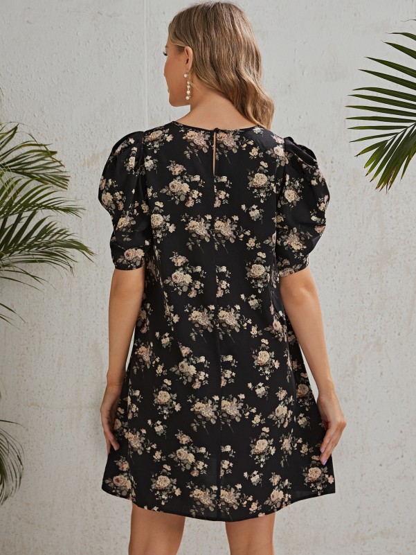 Maternity Puff Sleeve Floral Print Dress