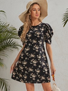 Maternity Puff Sleeve Floral Print Dress