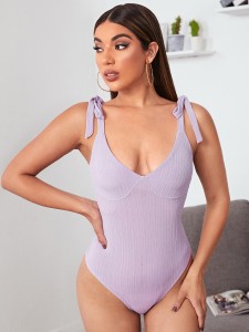 Tie Shoulder Solid Bodysuit