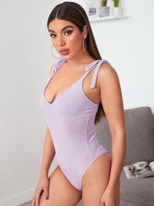 Tie Shoulder Solid Bodysuit