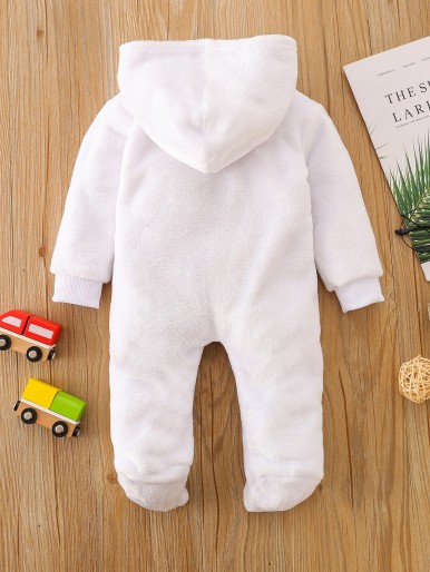 Baby Cartoon Graphic 3D Ears Design Hooded Flannel Sleep Jumpsuit