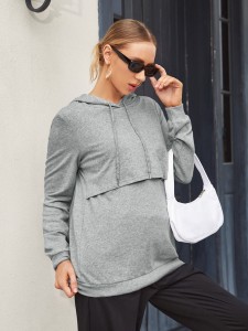 Maternity Drawstring Detail Solid Hoodie