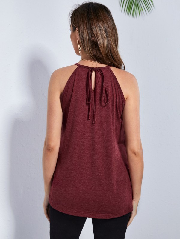 Maternity Tie Back Guipure Lace Yoke Tank Top