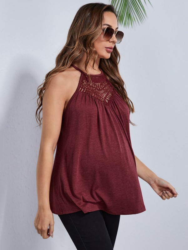 Maternity Tie Back Guipure Lace Yoke Tank Top