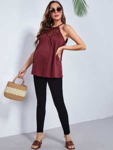 Maternity Tie Back Guipure Lace Yoke Tank Top