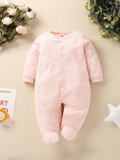 Baby Rabbit Print Footed Sleep Jumpsuit