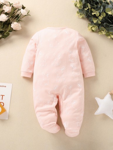 Baby Rabbit Print Footed Sleep Jumpsuit