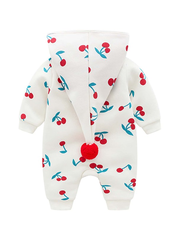 Baby Unisex Pompom Detail Cherry Print Jumpsuit