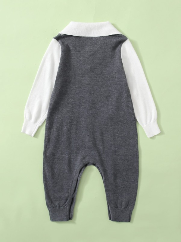 Baby Boy Bow Front 2 In 1 Knit Jumpsuit