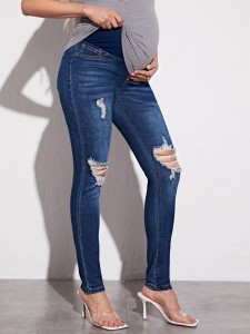 Maternity Ripped Wide Waistband Skinny Jeans