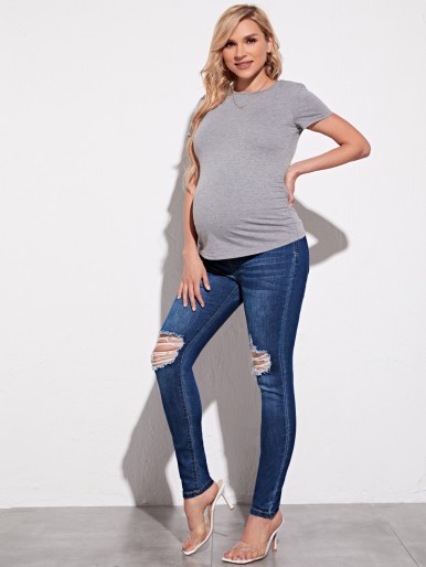 Maternity Ripped Wide Waistband Skinny Jeans