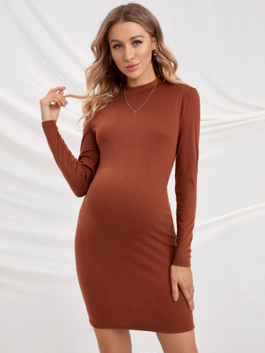 Maternity Mock Neck Cutout Back Bodycon Dress