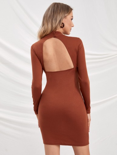 Maternity Mock Neck Cutout Back Bodycon Dress