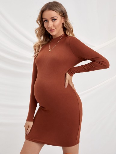 Maternity Mock Neck Cutout Back Bodycon Dress