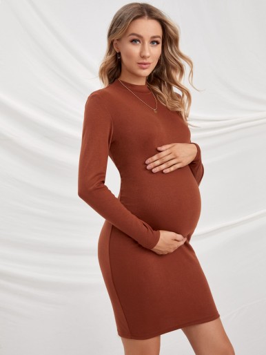 Maternity Mock Neck Cutout Back Bodycon Dress