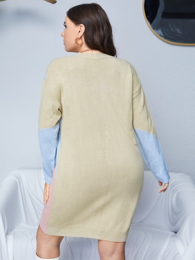 Plus Color Block Drop Shoulder Sweater Dress