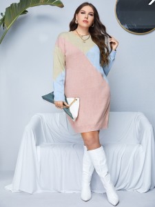 Plus Color Block Drop Shoulder Sweater Dress