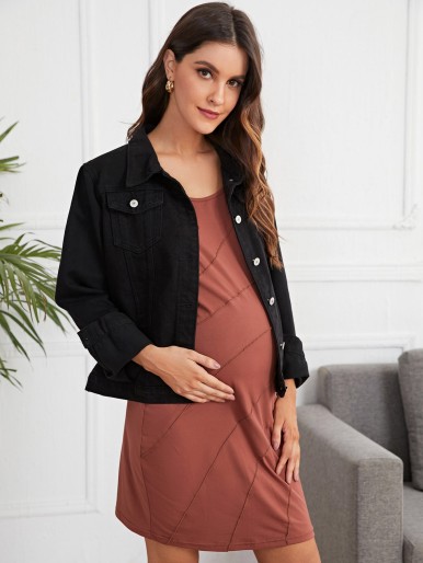 Maternity Flap Pocket Button Front Denim Jacket